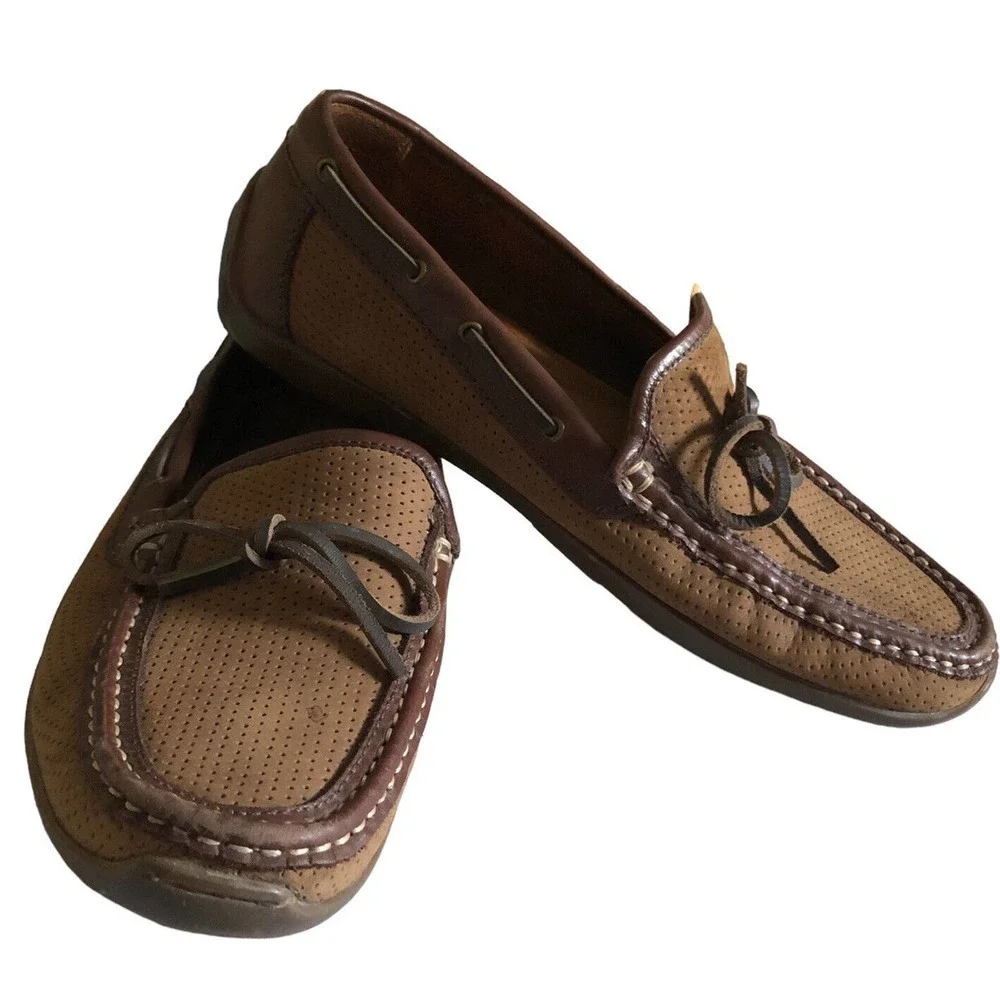NEW TOMMY BAHAMA Brown Camp Moc Leather Loafer Shoes Men’s 9.5 M
